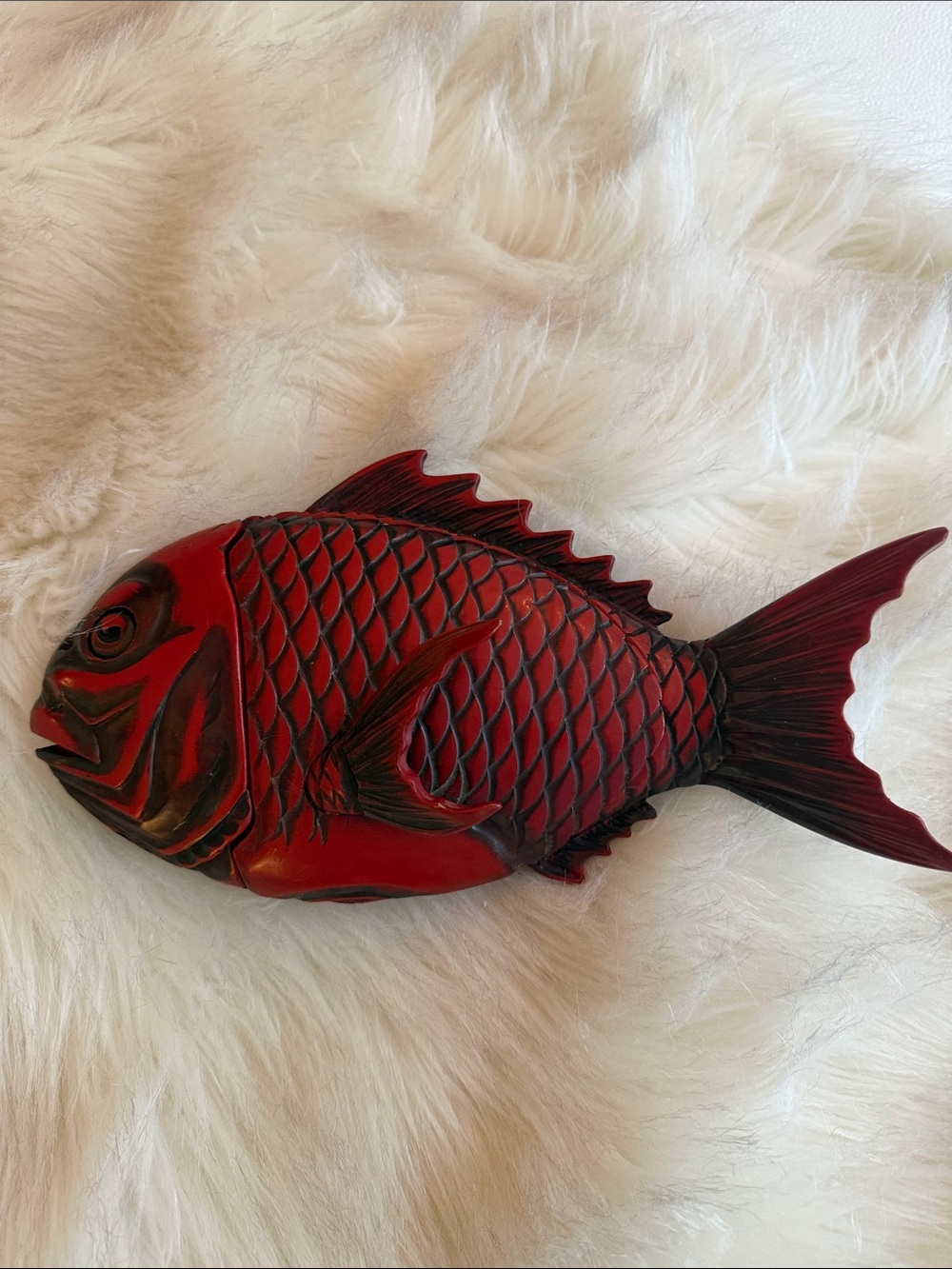 Vintage Laquered Koi Fish Box with Lid